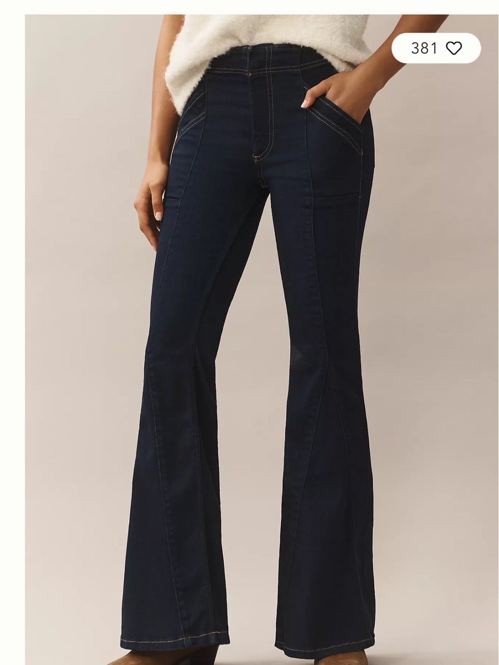 Anthropologie Pilcro Indigo Puddle Mid-Rise Flare Jeans with Contrast Stitching